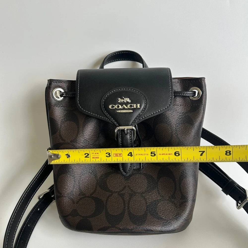 Coach Amelia Brown Black Signature Canvas Leather Convertible Backpack CL458 EX